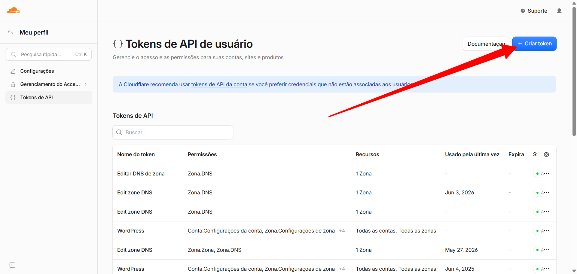 Tokens de API _ Cloudflare